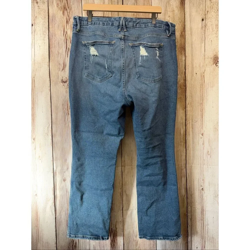 Good American Good Curve Straight Jeans GCS144T High Waist Distressed Size 16